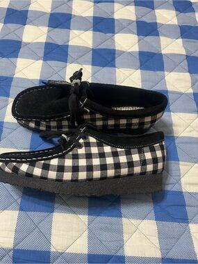 Clark’s black and white gingham Wallabees